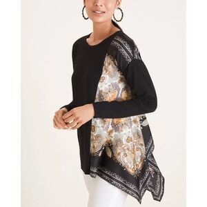Chico's | NWT Scarf-Detail Sweater Black and Beige | Medium